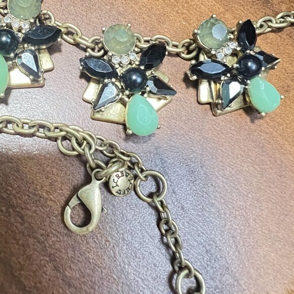 J.Crew 22" Statement Necklace W/ Green & Black Gemstone Accents On Gold-Tone - Picture 2 of 8